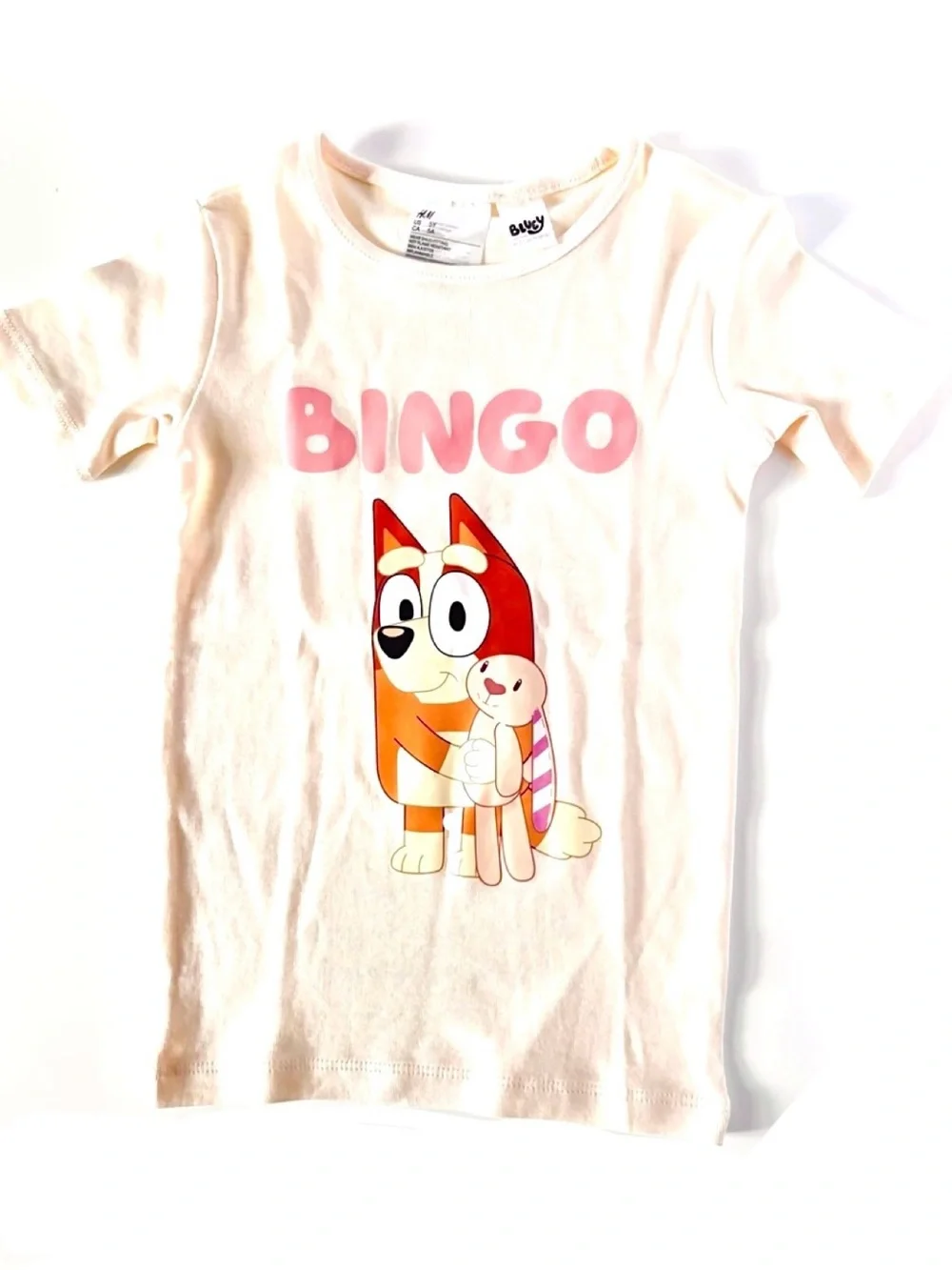 NWOT H&M Girls Outfit Set 🐰 Bingo Fluffy Cream Tee + Pink Stripe Shorts Size 5Y